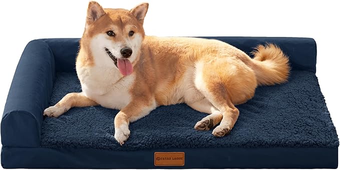 Patas Lague Orthopedic Dog Bed Large Sized Dog 36''X24'', Waterproof L Bolster Medium Pet Sofa Beds with Removable Washable Cover, Soft Comfortable Pet Couch Crate Mat with Nonskid Bottom, Navy Blue