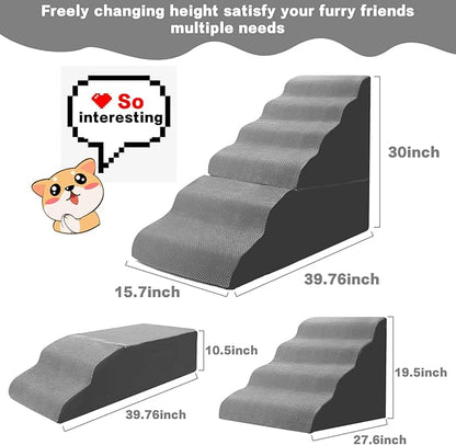 MALOROY Dog Stairs for High Beds 30-36 inches Tall, 6-Step Dog Steps for Bed 32-36 inches for Small Large Dogs, Doggie Ramp for Bed, 30D Foam Pet Stairs for Old Dogs/Cats, Free-Installation, Grey