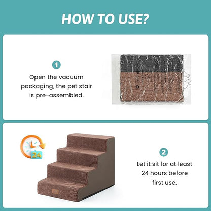COZY KISS Dog Stairs for Small Dogs, 17.7" Extra Wide Right-Angle Pet Stairs for Couch and Beds, Anti-Slip Dog Steps for Old Cats and Lowrider, 17.7x23.6x17.7 inch, Brown