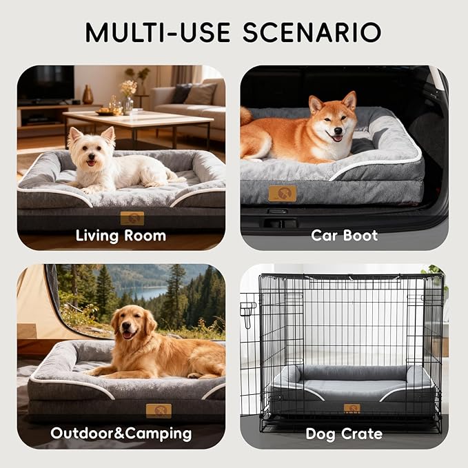 Homemate Dog Bed Large Sized Dog: 42x30 inch Orthopedic Large Dogs Bed XL Outdoor Pet Cat Bed Sofa Supplies with Toy Dogs Crate Pad Couch with Removable Washable Cover & Non-Slip Botton Dark Grey