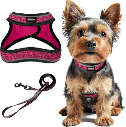 Dog Harness and Leash Set,Step in Small Sized Dog Harness,Soft Mesh,No-Chock,Reflective Adjustable,Secure with Hook & Loop Fastener,Puppy Vest for Small,Medium Dogs(Pink/Black,XXS)