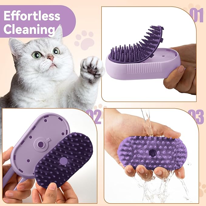 TOOLIAR 4 in 1 Pet Steam Brush for Shedding,Rechargeable cat brushes for indoor cats,Quiet Detangling Brush for Long Haired Cats and Dogs(Purple)