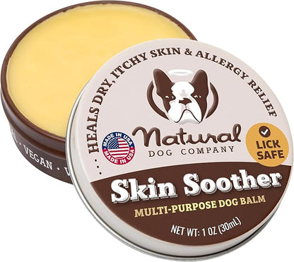 Natural Dog Company Skin Soother Balm for Dogs – Dog Skin Balm for Dry Winter Skin, Seasonal Sensitivity & Environmental Stress, Dog Moisturizer with Coconut Oil, Calendula & Vitamin E, 1 oz Tin