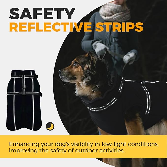 Lelepet Waterproof Dog Jacket with Harness Built in Warm Dog Winter Coat, Reflective Jacket Fleece Jacket, Dogs Coats for Small Dogs, Cozy Thermal Pet Snowsuit for Cold Weather, Shih Tzu, Black, S