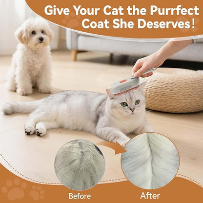 TOOLIAR 4 in 1 Pet Steam Brush for Shedding,Rechargeable cat brushes for indoor cats,Quiet Detangling Brush for Long Haired Cats and Dogs(Cream Color)