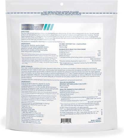 Virbac C.E.T. Enzymatic Oral Hygiene Chews for Large Dogs - Plaque & Tartar Control - Single Layer Beefhide with Exclusive Dual-Enzyme System & Tasty Chicken Flavor - Easy to Give Dog Dental Chew