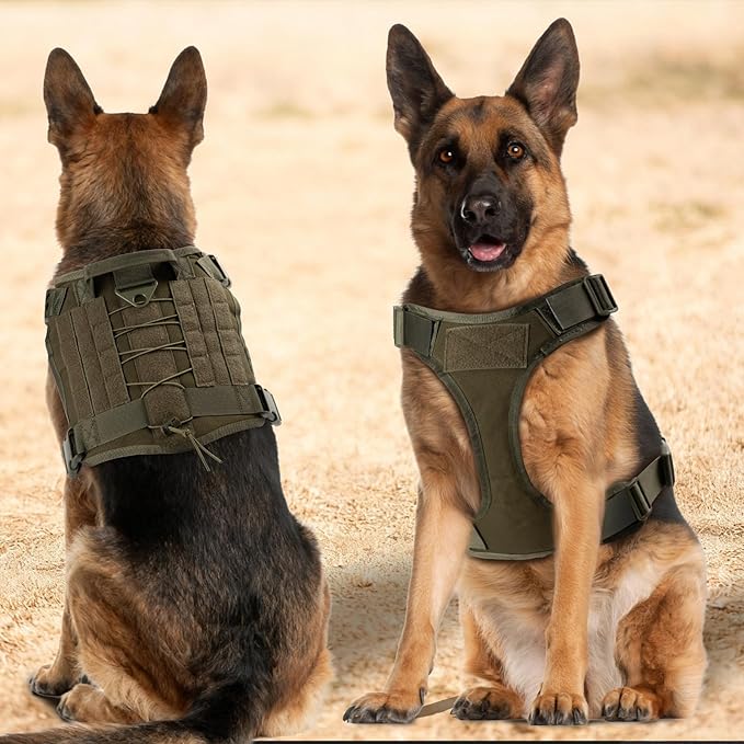 Tactical Dog Harness for Large Dogs, Adjustable No Pull Service Dog Vest Suitable for Training, Walking and Traveling, Easy Control Pet Harness, Army Green, XL