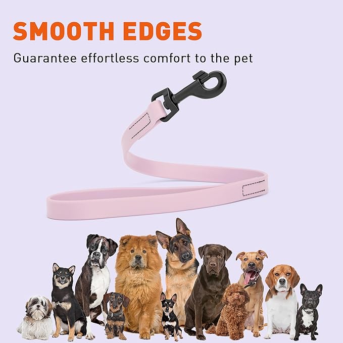 Dogline Biothane Waterproof Dog Leash Strong Coated Nylon Webbing with Black Hardware Odor-Proof Easy to Clean High Performance for Small or Large Dogs Made in USA 2 ft Lead, Pastel Purple
