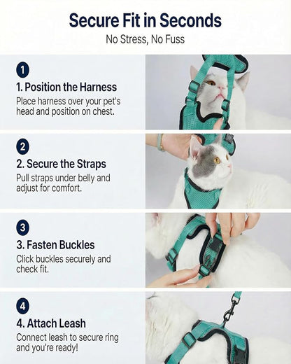 Luxelle 2 Pack Escape-Proof Cat Harness and Leash Set for Walking – Adjustable No Pull Soft Vest with Easy-Wear Buckle, Reflective Straps, Breathable Mesh – Outdoor Travel Harness for Cats & Kittens