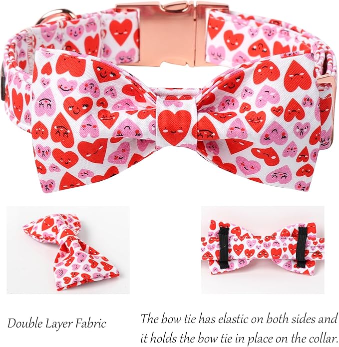 Lionet Paws Valentine's Dog Collar, Cute Pink Heart Dog Collar for Small Dogs, Adjustable Cotton Love Pet Puppy Collars for Small Dogs