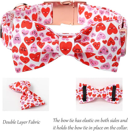 Lionet Paws Valentine's Dog Collar, Cute Pink Heart Dog Collar for Small Dogs, Adjustable Cotton Love Pet Puppy Collars for Small Dogs