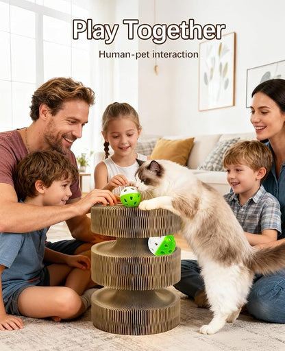 Kitty Kurlz Cat Toy, Magic Organ Cat Scratcher Board with 2 Bell Balls,Twisty Paws Cat Toy Foldable＆Changeable, Interactive Kitty Curls for Indoor Cats Physical & Mental Exercise-Coffee Brown