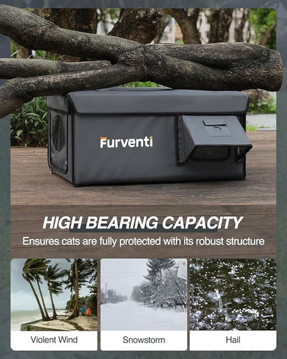 Outdoor Heated Cat House in Winter,Extremely Insulated & Weatherproof,Feral Cat Shelter with Waterproof Eaves & Escape Door for Outside Stray Barn Cat(Dark Grey,16.9"x12.7"x13.6")