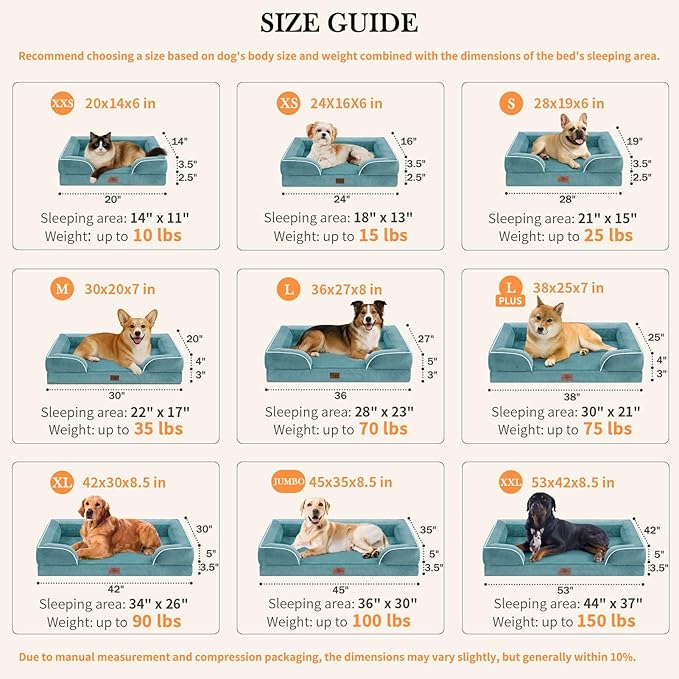 Comfort Expression Orthopedic Dog Bed for Medium Dogs 30x20 Inch, Waterproof Egg Crate Foam Medium Pet Bed with Removable Bolsters, Dog Couch with Washable Cover & Non-Slip Bottom, Washed Blue