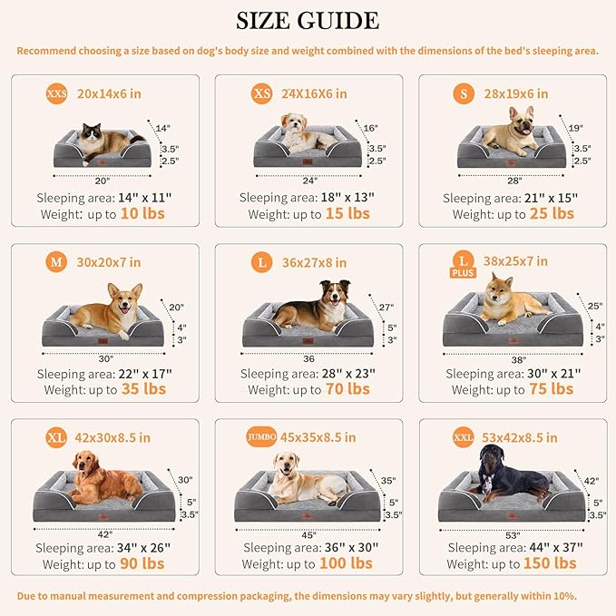 Comfort Expression Orthopedic Dog Bed for Large Dogs 36x27 Inch, Waterproof Supportive Egg Crate Foam Large Pet Bed with Removable Bolsters, Dog Couch with Washable Cover & Non-Slip Bottom, Grey
