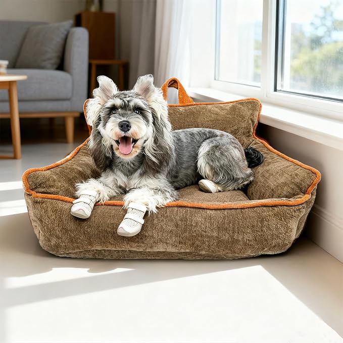 RAFASAFA Small Dog Bed, Washable Pet Bed with Removable Cover, with Sides, Carry Handle & Side Pockets .Plush Chenille Orthopedic Pet Bed Couch for Small Breed Dogs & Cats .Calming