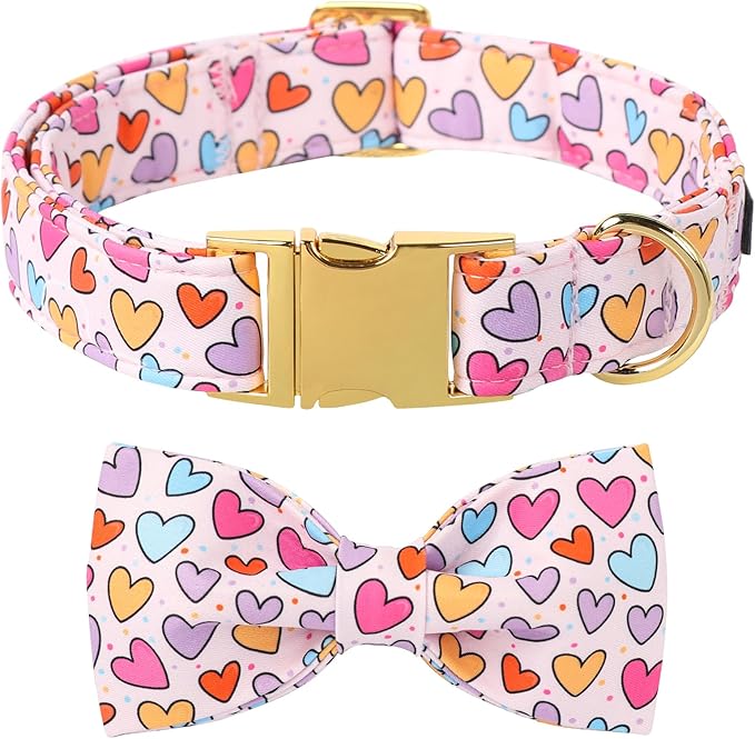 Lionet Paws Valentine's White Dog Collar, Cute Heart Dog Collar for Small Dogs, Adjustable Cotton Pet Puppy Collars for Small Dogs