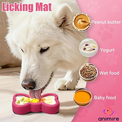 Lick Mat for Dogs, Animire Anti-Spilled Bow Tie Lick Bowls for Anxiety Relief, Silicone Slow Feeder Licking Pad with Suction Cups, Freezeable Dog Enrichment Toy for Boredom and Distraction(Rose,S)