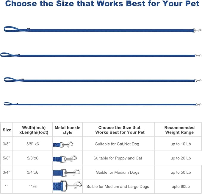 AMAGOOD 6 FT Puppy/ Dog Leashes, Traditional Style Leash with Easy to Use Collar Hook, Great for Small, Medium and Large Dogs (3/4 in x 6 ft, Pack of 1), Blue