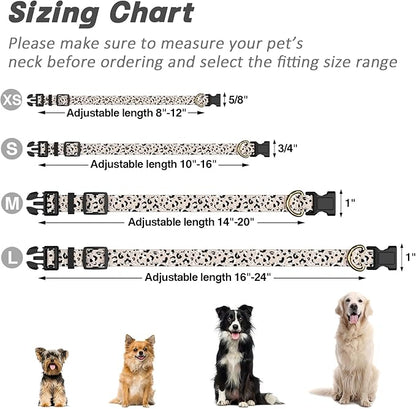 Reflective Dog Collar for Large Dogs, Cute Leopard Style Adjustable Heavy-Duty Nylon Puppy Collar for Boy and Girl Female, Soft Pet Accessories with Quick Release Buckle, Beige