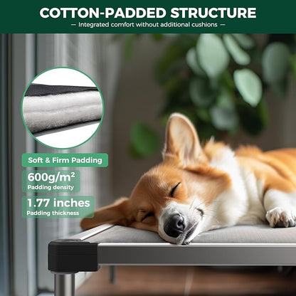 FXW TitanNest Chew-Proof Elevated Dog Bed, Raised Cot for Indoor/Outdoor/Camping Use, Durable & Washable Padded Pet Bed with Exclusive Cover for Large Dogs, 47.0" L x 29.0" W x 7.3" H, Gray