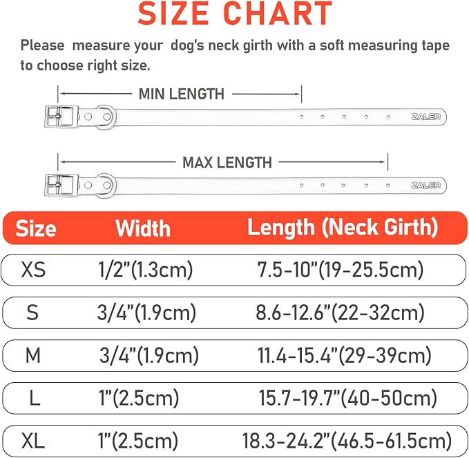 ZALER Waterproof Dog Collar, Adjustable Odor Proof Dog Collars Easy to Clean, Soft Comfortable Pet Collars for Large, Medium Small Dogs (Bright Orange, L(Length:15.7''-19.7''; Width:1''))