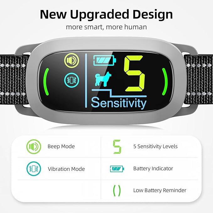 FAFAFROG Dog Bark Collar for Large Medium Small Dogs, Rechargeable Smart Bark Collar, Anti Barking Training Collar with 5 Adjustable Sensitivity Beep Vibration (Grey)