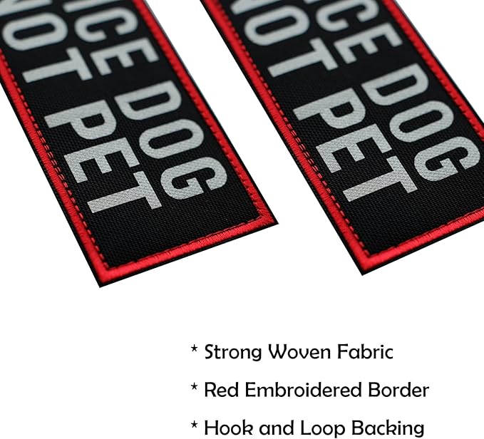 FITZNORA 2 Pcs Reflective Service Dog Do Not Pet Patch Set with Hook and Loop Fastener, Embroidered Border with Printed Letters Patch for Dog Vest Harness Collar (6 x 2 inches)