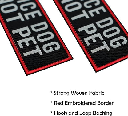 FITZNORA 2 Pcs Reflective Service Dog Do Not Pet Patch Set with Hook and Loop Fastener, Embroidered Border with Printed Letters Patch for Dog Vest Harness Collar (6 x 2 inches)