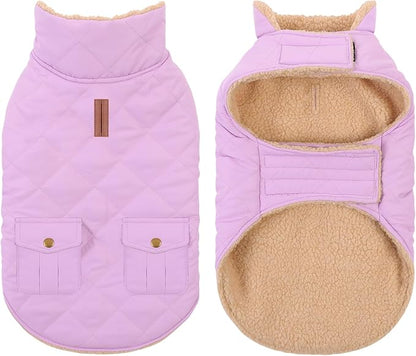 Winter Coat for Medium Dogs, Dog Plaid Jacket, Pets Coat for Cold Weather, Windproof Warm Garments, Pet Thickened Outfits Indoor Outdoor, Lilac M