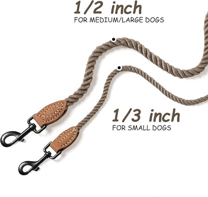 Mile High Life Dog Leash, Braided Cotton Rope Leashes with Leather Tip - Heavy Duty Metal Clasp, 6FT, 1/3" Thick - Wedding, Walking Leash for Small Medium Dogs(Camel)