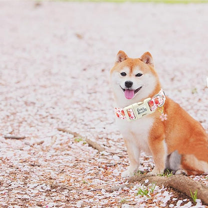 Dog Collar-Cute Pink Peach Print Adjustable Pet Collars Spring Comfortable Cotton Puppy Collar Gift for Medium Dogs