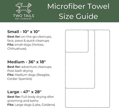 Two Tails Pet Company Pet N’ Dry Microfiber Bath Towel, Absorbent Dog Towels for Drying or Washing Large Dogs and Puppies, Soft and Lightweight, Fast Drying, Grooming Dog Supplies, Size Large