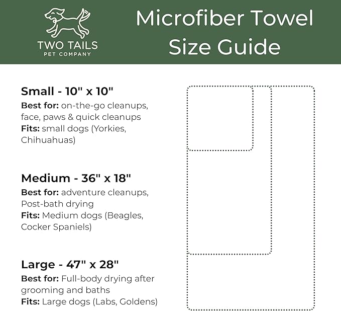 Two Tails Pet Company Pet N’ Dry Microfiber Bath Towel, Absorbent Dog Towels for Drying or Washing Paws, Faces, or Small Dogs, Soft and Lightweight, Fast Drying, Grooming Dog Supplies, Size Small