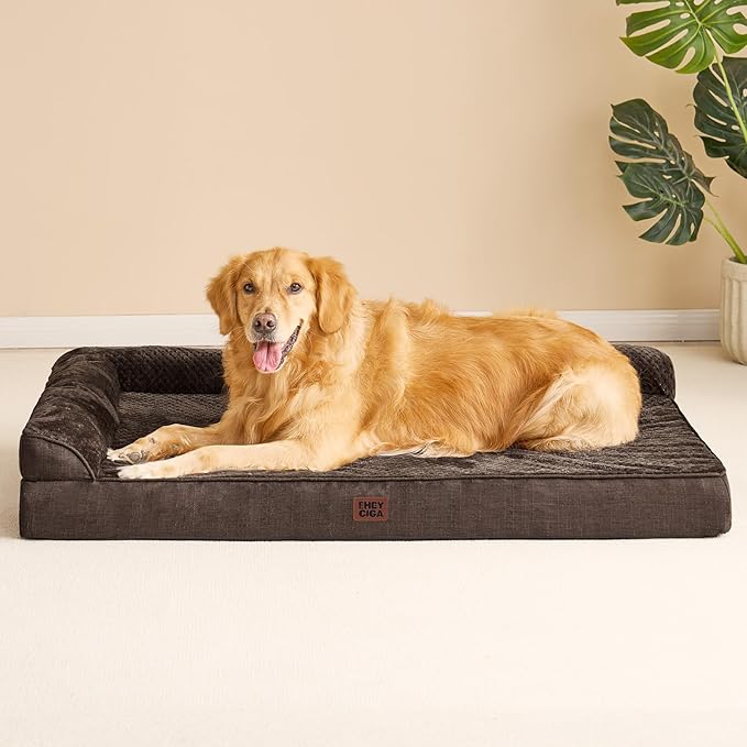 EHEYCIGA XXL Dog Bed Memory Foam, Orthopedic Giant Dog Bed Jumbo with Washable Removable Cover, Waterproof Pet Sofa Couch with Nonskid Bottom, 48x35x7.5, Brown