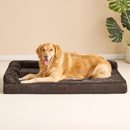 EHEYCIGA XXL Dog Bed Memory Foam, Orthopedic Giant Dog Bed Jumbo with Washable Removable Cover, Waterproof Pet Sofa Couch with Nonskid Bottom, 48x35x7.5, Brown