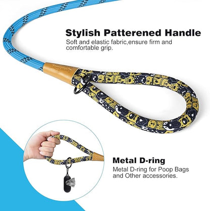 lynxking Rope Dog Leash 6 FT with Comfortable Padded Handle, Highly Reflective Threads Leash for Small Medium Large Dogs (Light Blue, 2PCS Large 1/2in x 6ft-Rope Clasp)