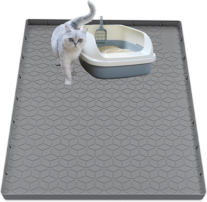Jacooxi Cat Litter Mat for Litter Box, Silicone Large Cat Litter Trapping Mat - 31x22 in, Waterproof & Non-Slip, Durable & Easy Clean, Gray