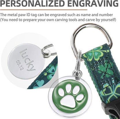 PUPTECK No Pull St. Patrick Dog Harness Soft Adjustable Basic Nylon Step in Puppy Vest Outdoor Walking with ID Tag, Deep Green M
