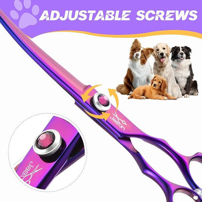 JASON 7.5" Dog Grooming Scisssors - Professional Curved Shears for Dogs, Japanese 440C Stainless Steel Dog Cutting Scissors with Diamond Adjustable Screw Christmas Gift