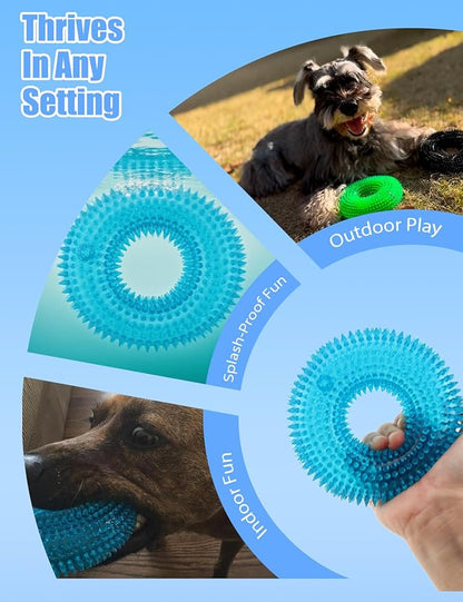ADUCK Dog Squeaky Chew Toys for Aggressive Chewers, Small Medium Large Dogs Teeth Cleaning Soft Natural Rubber Float Toy for Indoor Outdoor Water Pool, Donut Ring Design 4.92 inch, Pack of 4
