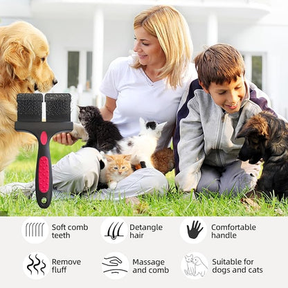 Double Sided Dual Flex Pet Slicker Brush - Professional Grooming Tool for Dogs & Cats, Stainless Steel Pins, Comfort Grip, Removes Tangles, Knots & Undercoat