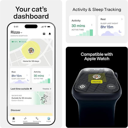 Fi Mini GPS Tracker for Cats — Lightweight Collar Attachment, Virtual Fences, Escape Alerts, Step & Health Tracking, Waterproof Cat Tracker — 12-Month Membership Included