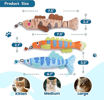 PURETOY Catnip Toys, [12000mg] Extra Large Toys for Indoor Cats with Removable Bell, 100% Natural North American Catnip Floppy Fish Cat, Crinkle Sound & Soft Cotton-Free Surface