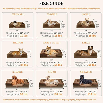 Comfort Expression Orthopedic Dog Bed for Extra Large Dogs 42x30 Inch, Waterproof Supportive Memory Foam XL Pet Bed with Removable Bolster, Dog Couch with Washable Cover & Non-Slip Bottom, Khaki Brown