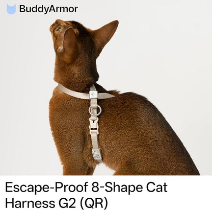 BuddyArmor Escape Proof Cat Harness Anti-Choke Quick Release Adjustable QR Code Soft Nylon Durable Lightweight Figure 8 Cat Harness Anti Escape for Kitten Small Medium Large Cats (Linen, M)