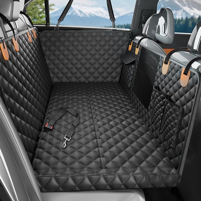 HikeSeptPals Ultra Thick Hard Bottom Dog Car Seat Cover for Back Seat, Waterproof Dog Hammock for Car with Mesh Window & Pocket, Pet Rear Seat Cover Protector Holds 400lbs for Car SUV
