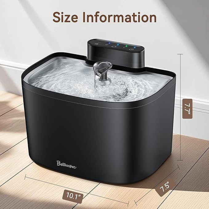 Cat Water Fountain, 122oz/3.6L Pumpless Wireless Cat Fountain, Cordless Water Fountains for Cats Indoor, Dog Pet Water Fountain Battery Operated with Stainless Steel Tray (Black, Fountain+2 Fliters)