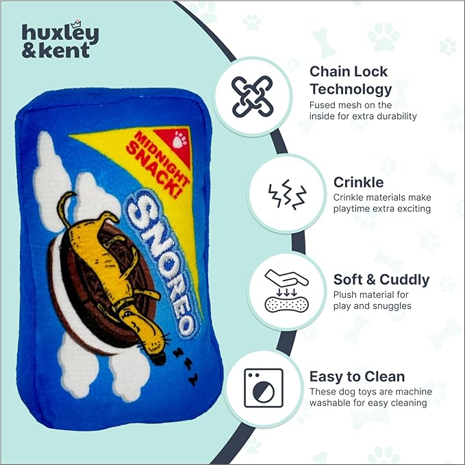 Huxley & Kent Funny Dog Toy w/Squeaker – Power Plush Squeaky Dog Toys for Small Dogs – Durable Small Stuffed Animal for Indoor Play & Fetch - Tiny Tuff Snoreo Cookies