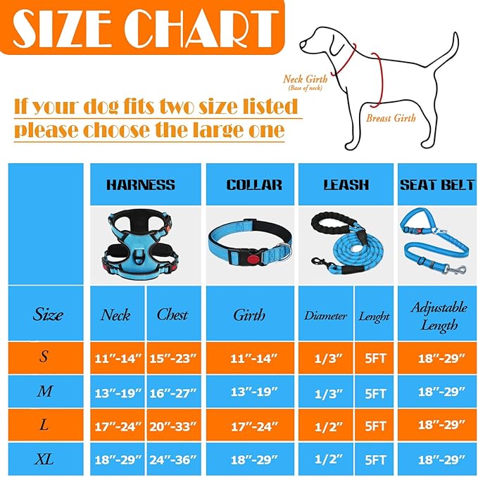 LOBEVE No Pull Dog Harness, Collar & Leash Set | Includes Dog Seat Belt, Collapsible Bowls & Poop Bag Dispenser. Ideal for Training, Walking, Hiking. Fits Small to Large Dogs(Blue-L)